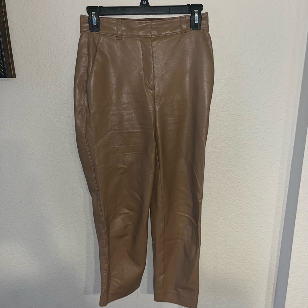 Babaton By Aritzia Vegan Leather Tan Color Pants Size 0